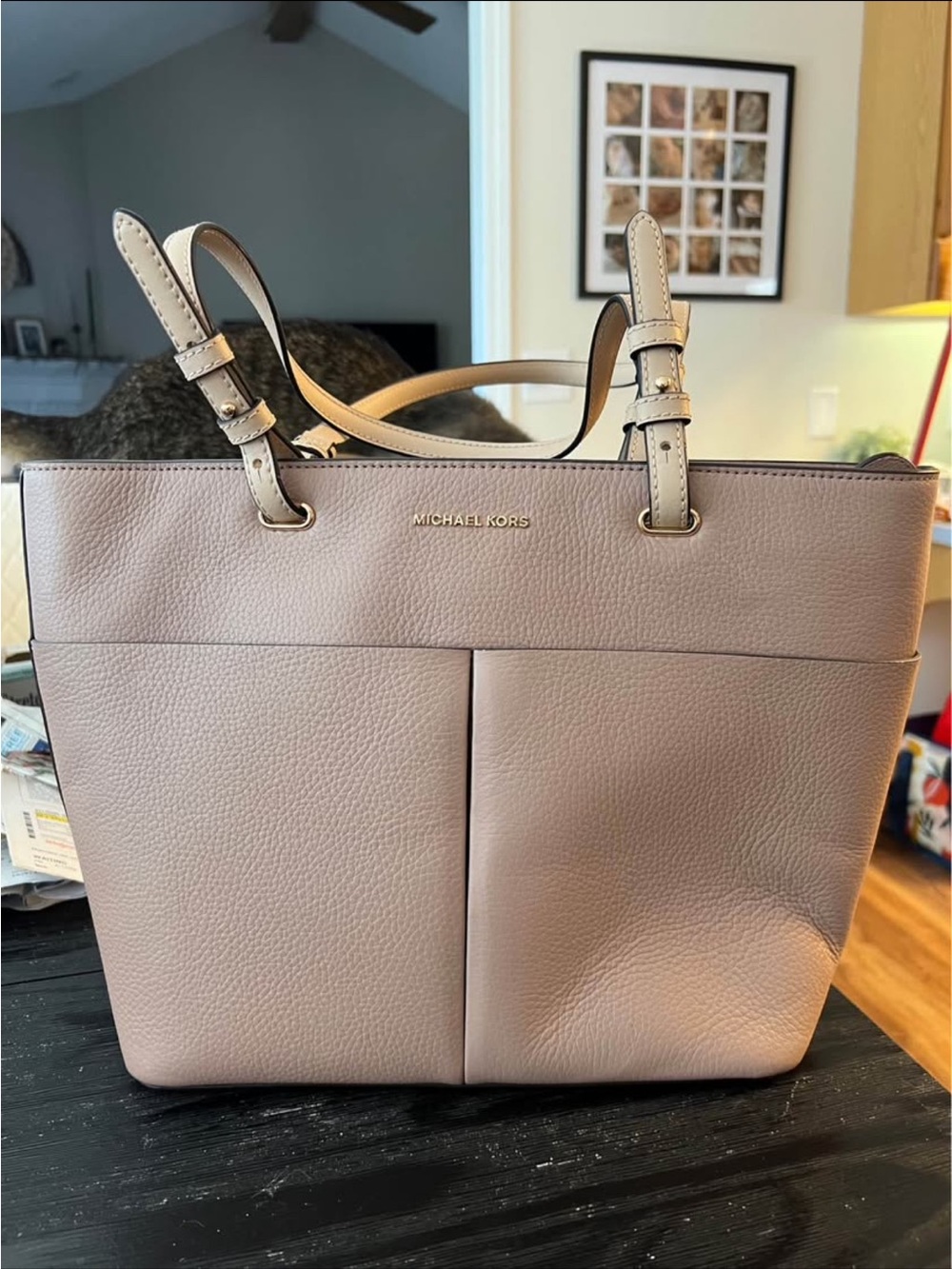Michael Kors Bedford Pebbled Leather Tote in Dusty Rose Taupe “Fawn”